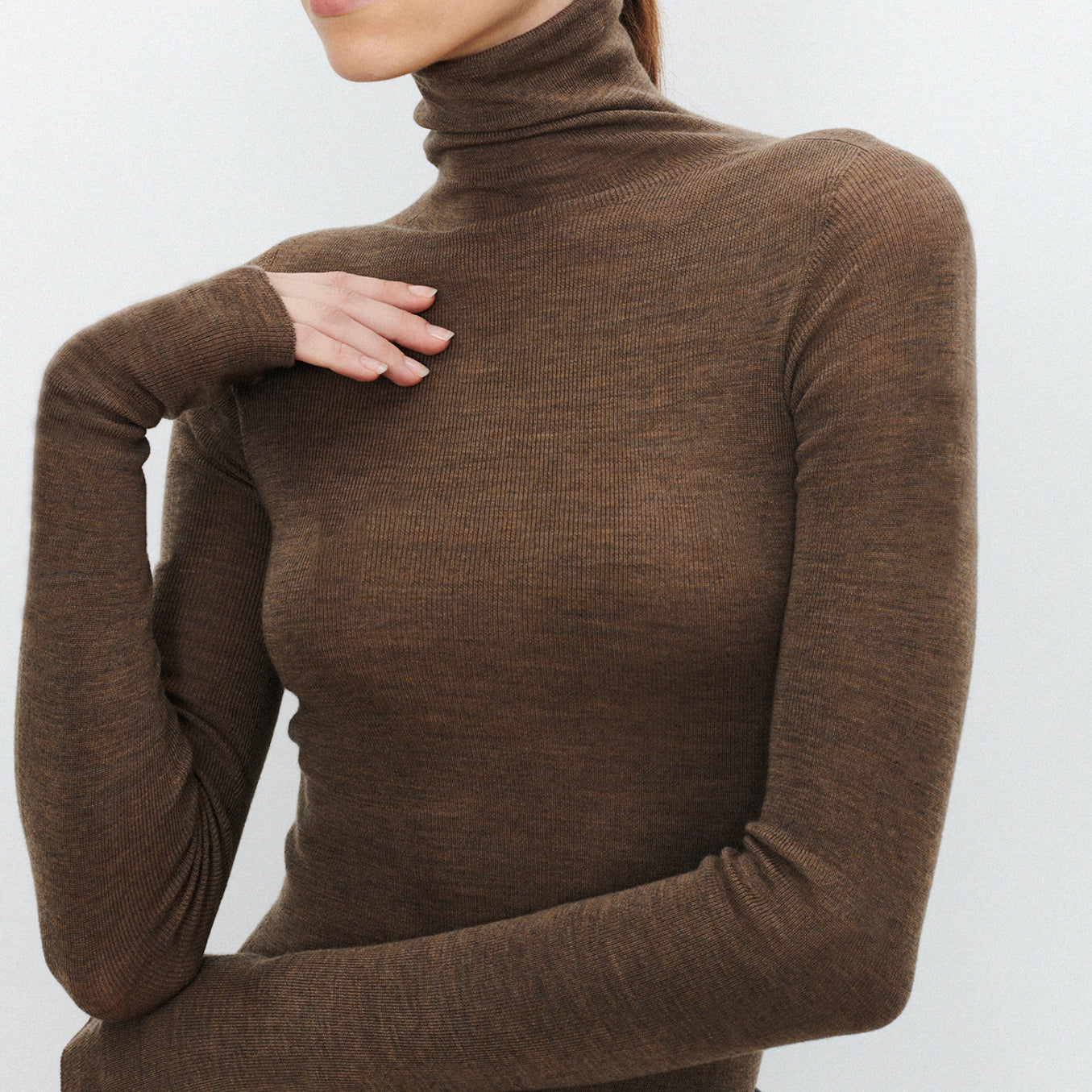 Solid Color High Neck Long Sleeve Knit Top