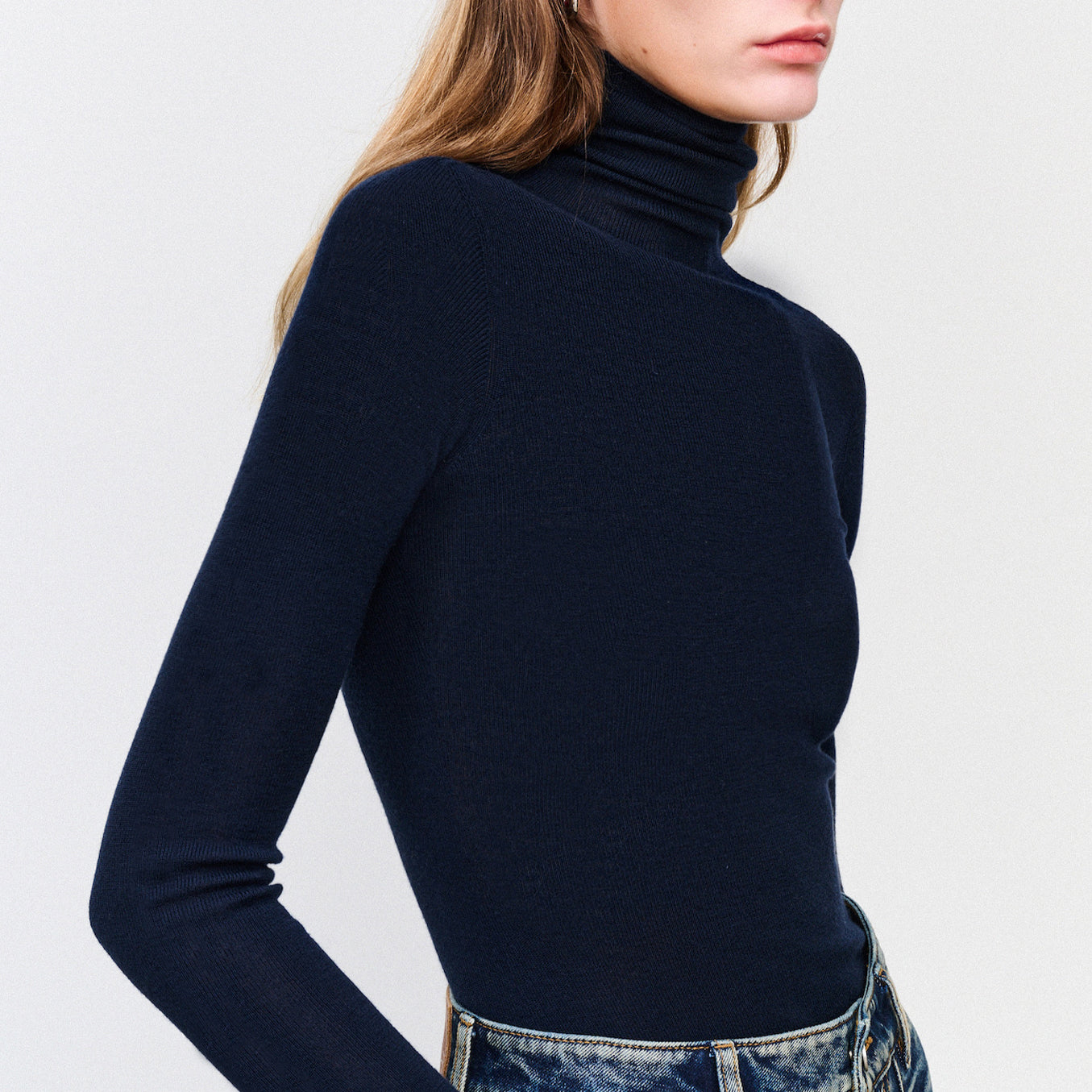 Solid Color High Neck Long Sleeve Knit Top