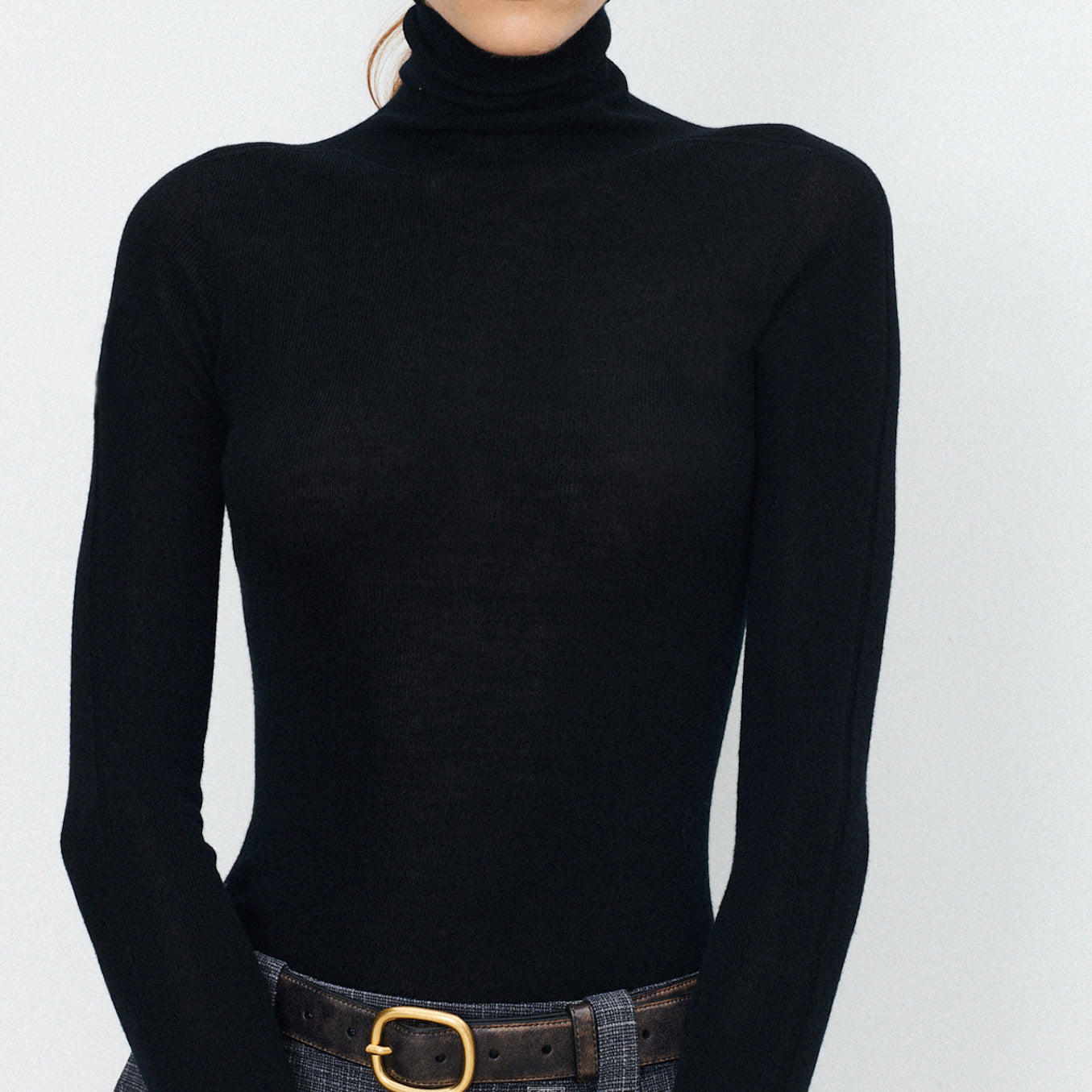 Solid Color High Neck Long Sleeve Knit Top