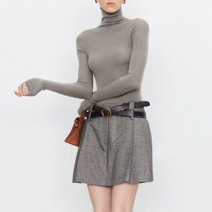 Solid Color High Neck Long Sleeve Knit Top