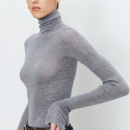 Solid Color High Neck Long Sleeve Knit Top