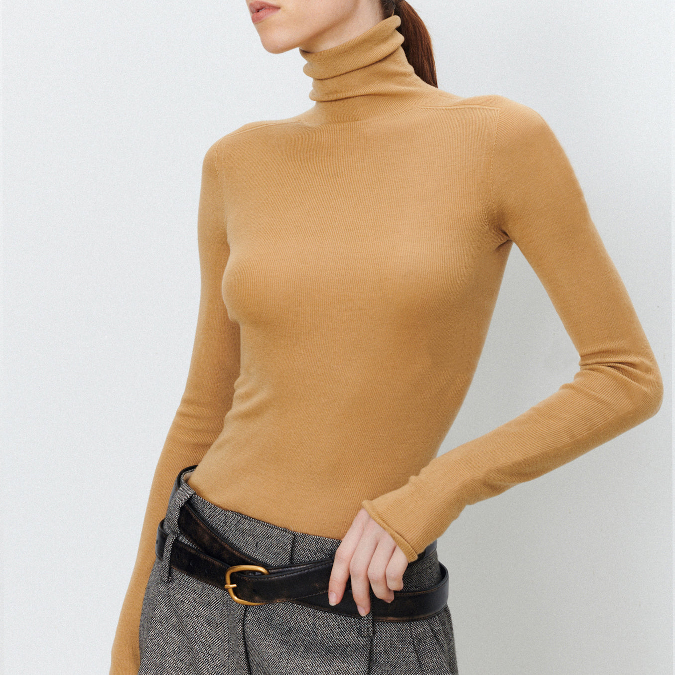 Solid Color High Neck Long Sleeve Knit Top