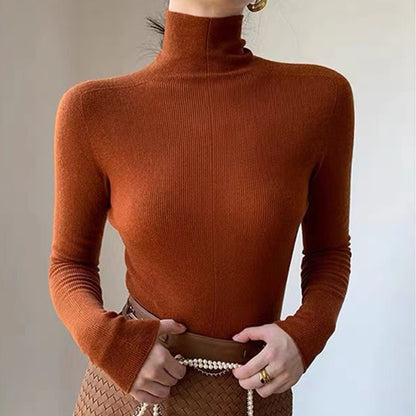 Solid Color High Neck Long Sleeve Knit Top