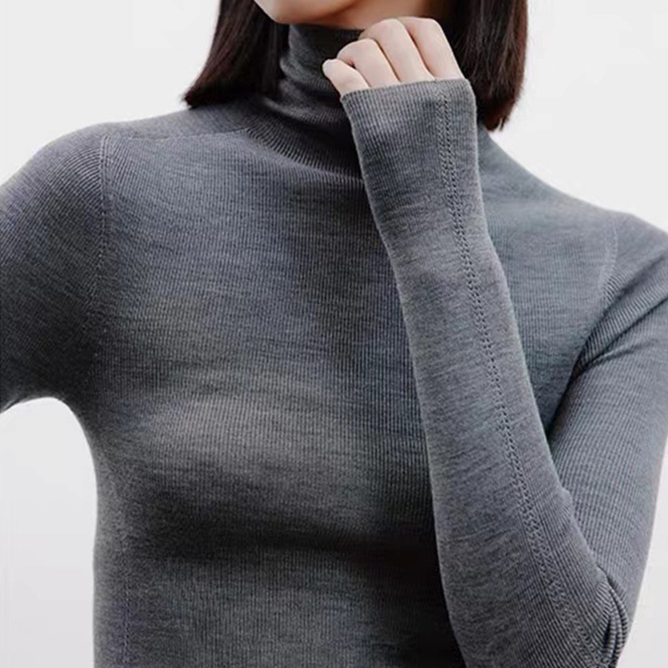 Solid Color High Neck Long Sleeve Knit Top