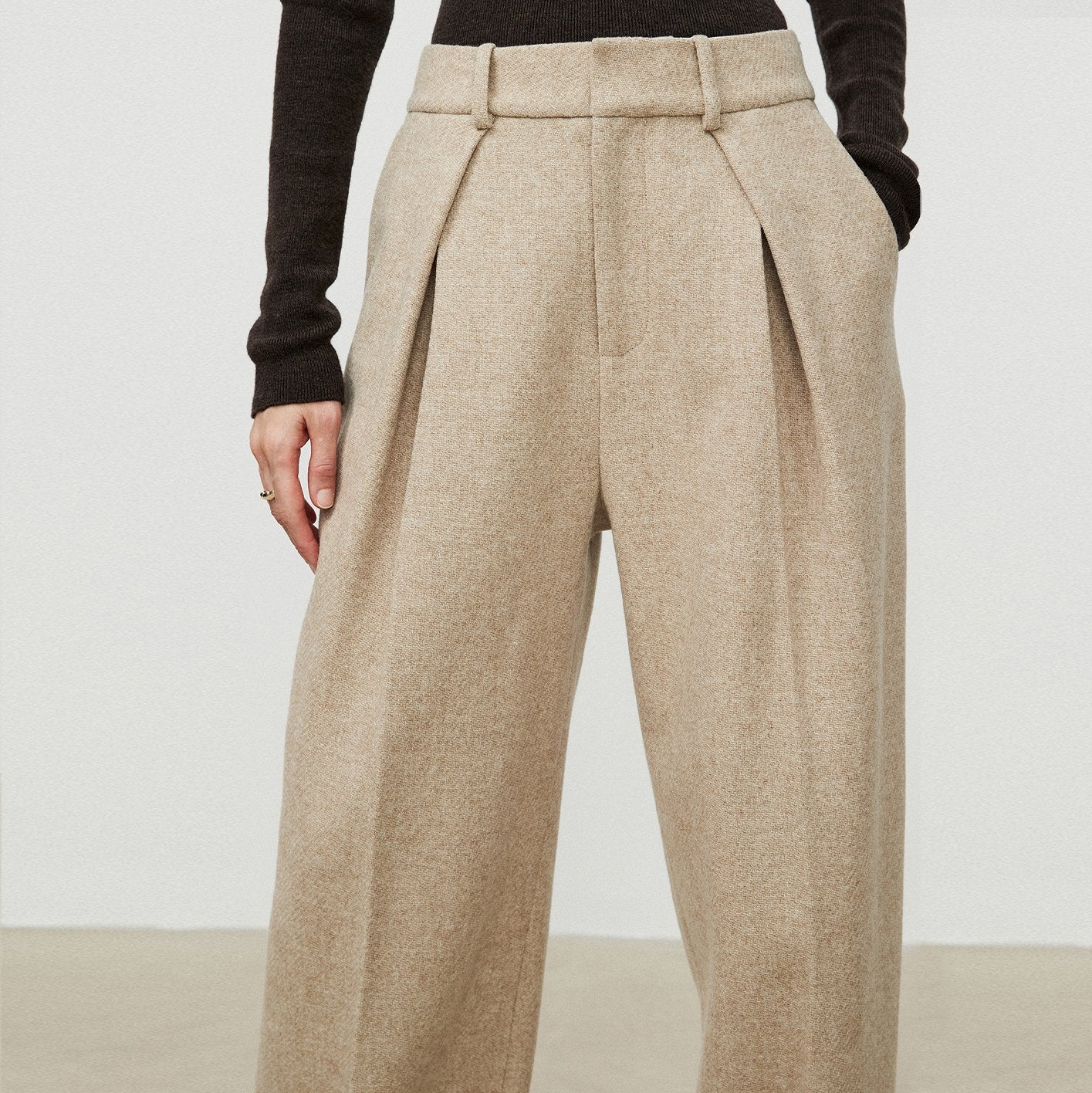 Herringbone High Waisted Wide Leg Pocket Straight Leg Pants