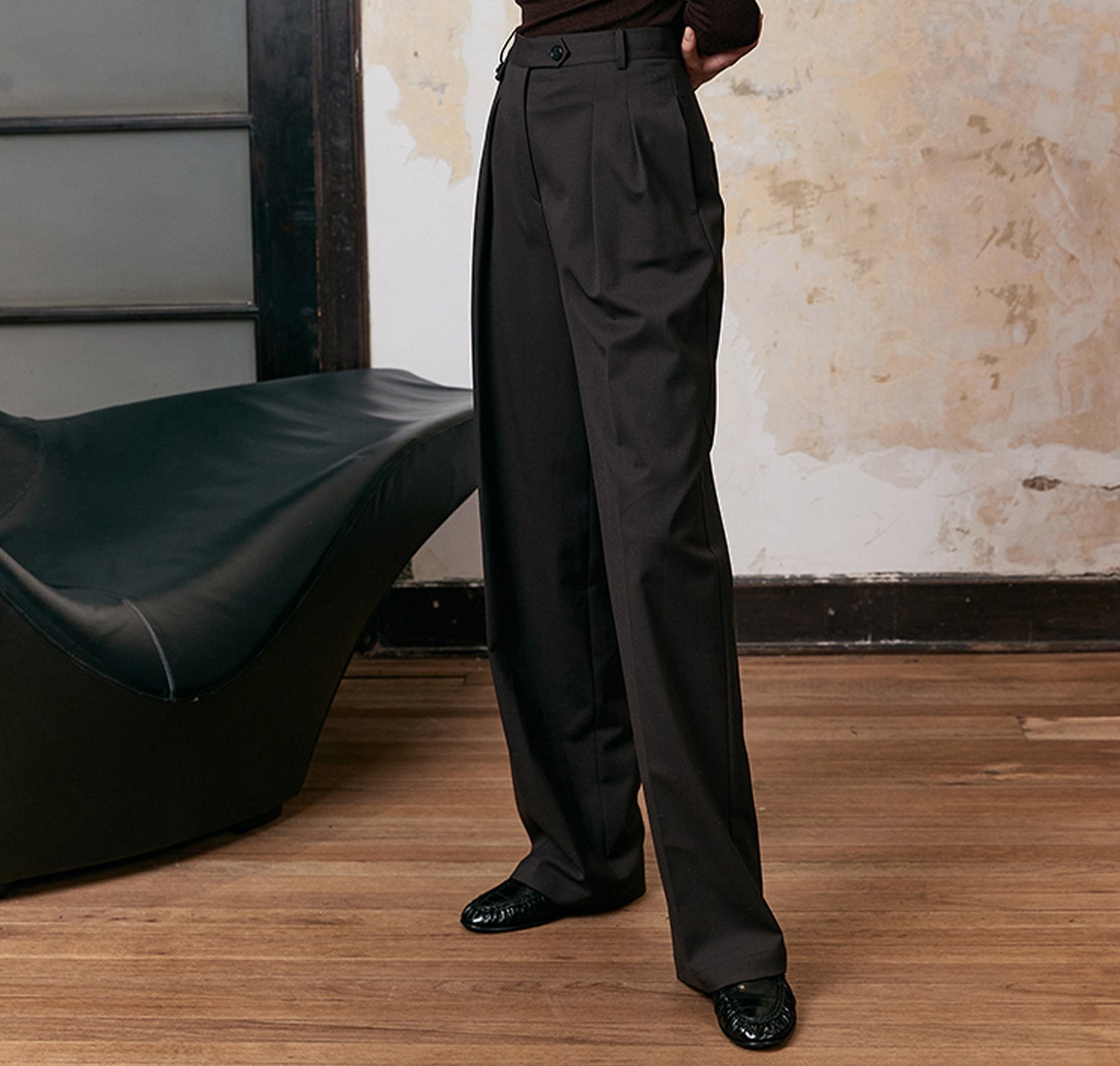 Solid Color Pocket High Waist Pants