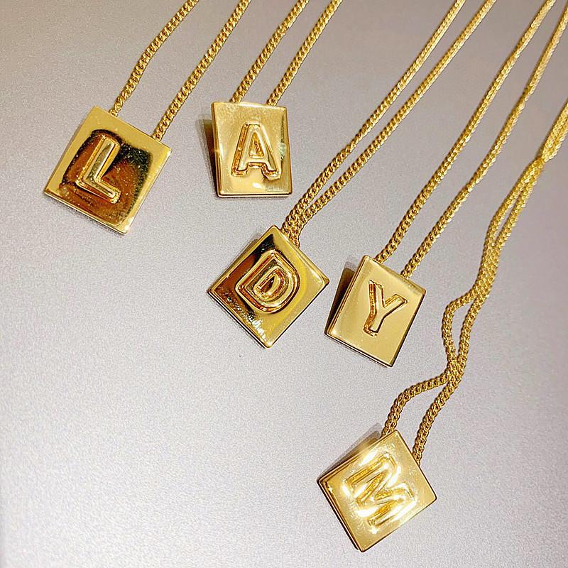 Gold Square 26 Letters Collarbone Necklace