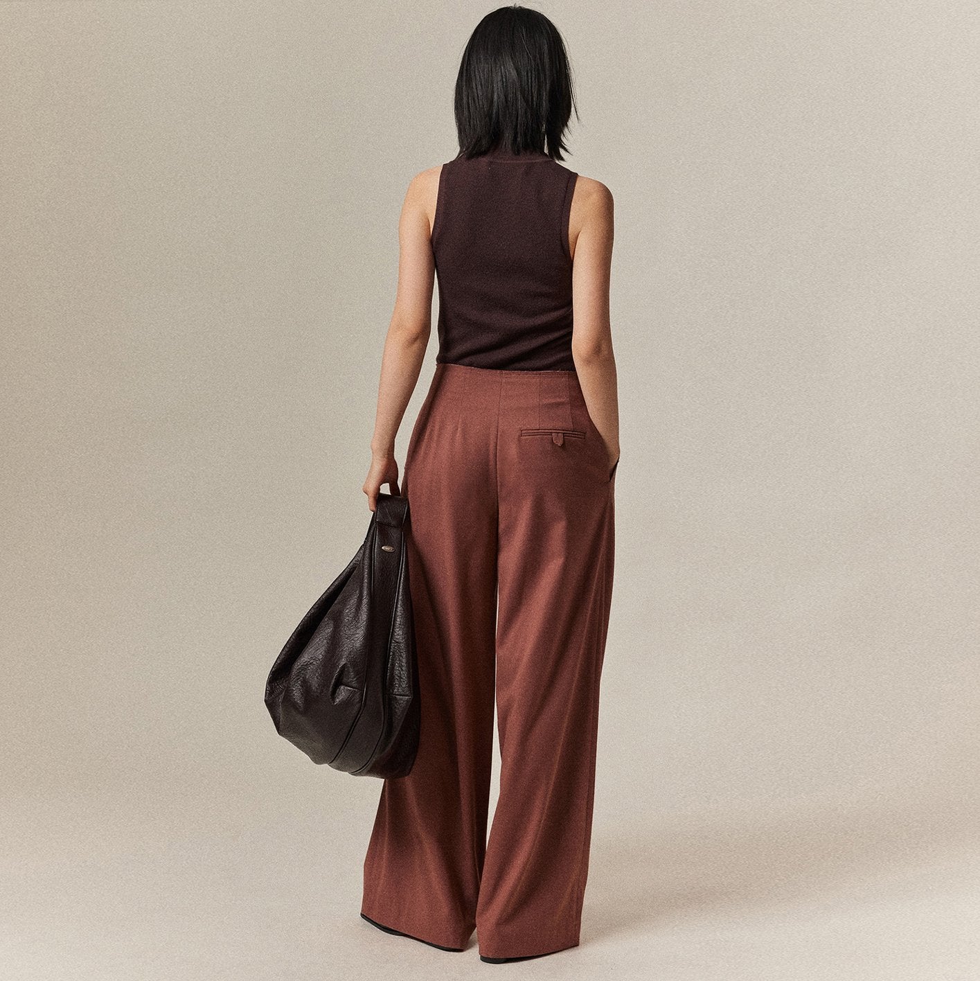 Solid Color Pocket Raw Edge Straight Leg Wide Leg Pants