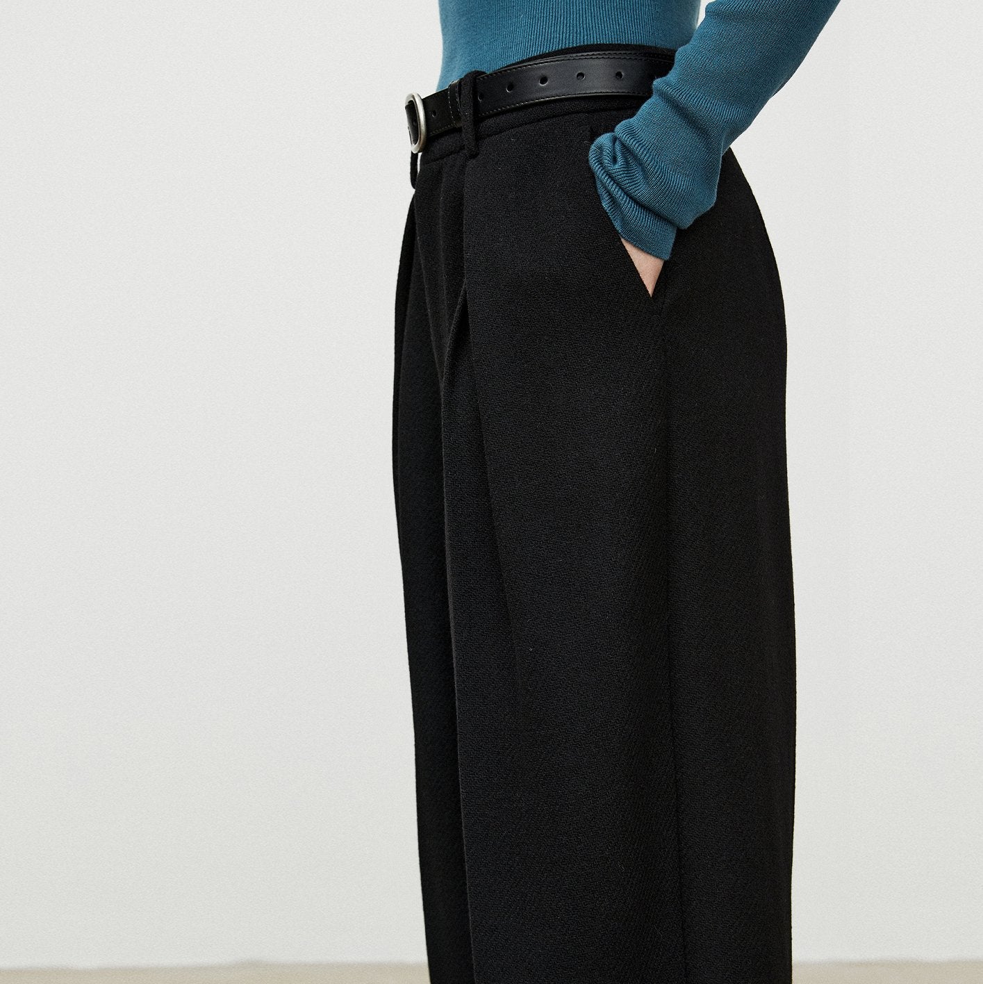 Herringbone High Waisted Wide Leg Pocket Straight Leg Pants