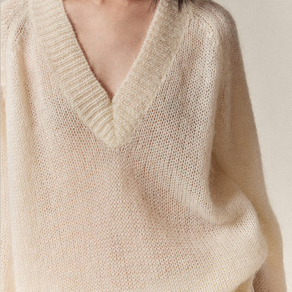 Ripped Edge V-Neck Pullover Knit Sweater