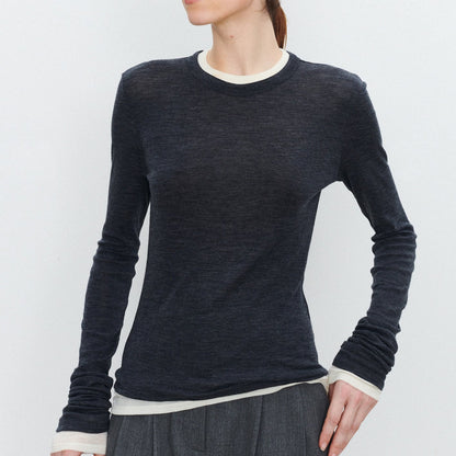 Round Neck Color Clash Long Sleeve Top