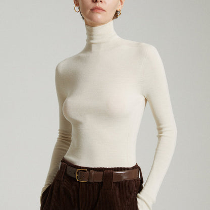 Solid Color High Neck Knit Long Sleeve Top