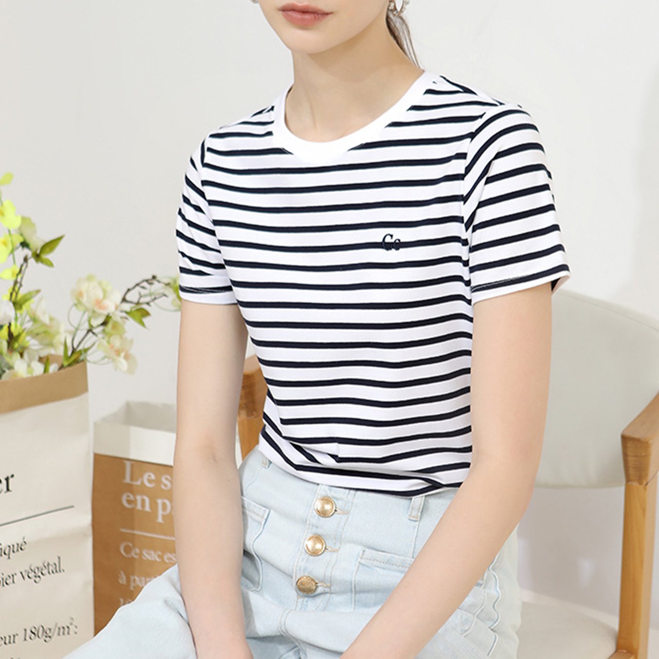 Striped Round Neck Short Sleeve Top