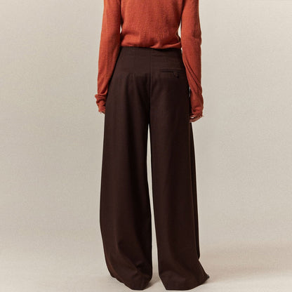 Solid Color Pocket Raw Edge Straight Leg Wide Leg Pants