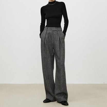 Herringbone High Waisted Wide Leg Pocket Straight Leg Pants