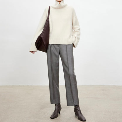 Solid Color Mid Waist Pocket Cropped Trousers