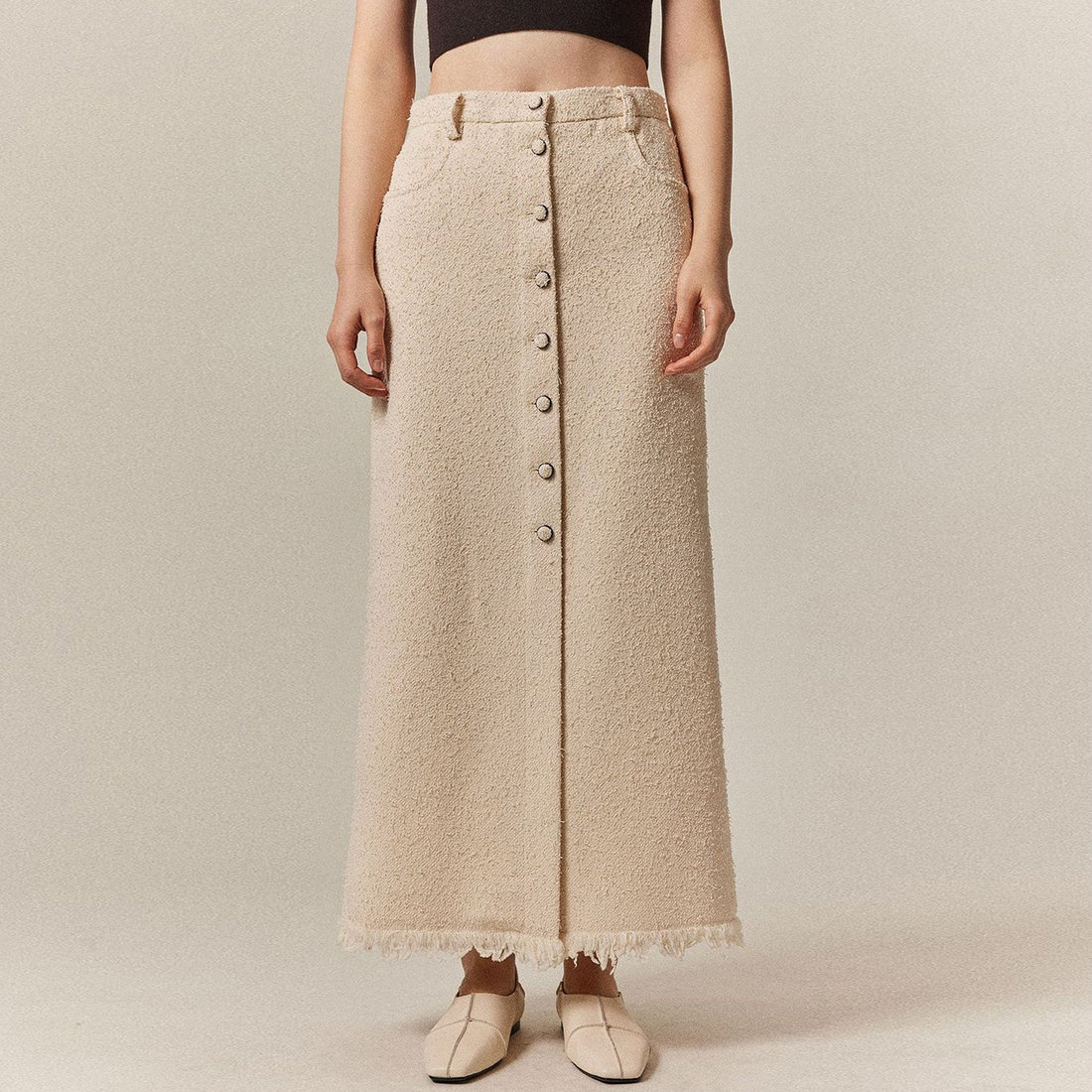 Solid Color High Waist Raw Edge Hem Half Body Skirt