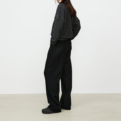 Herringbone High Waisted Wide Leg Pocket Straight Leg Pants