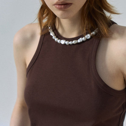 Solid Color Round Neck Sleeveless Pullover Vest Top