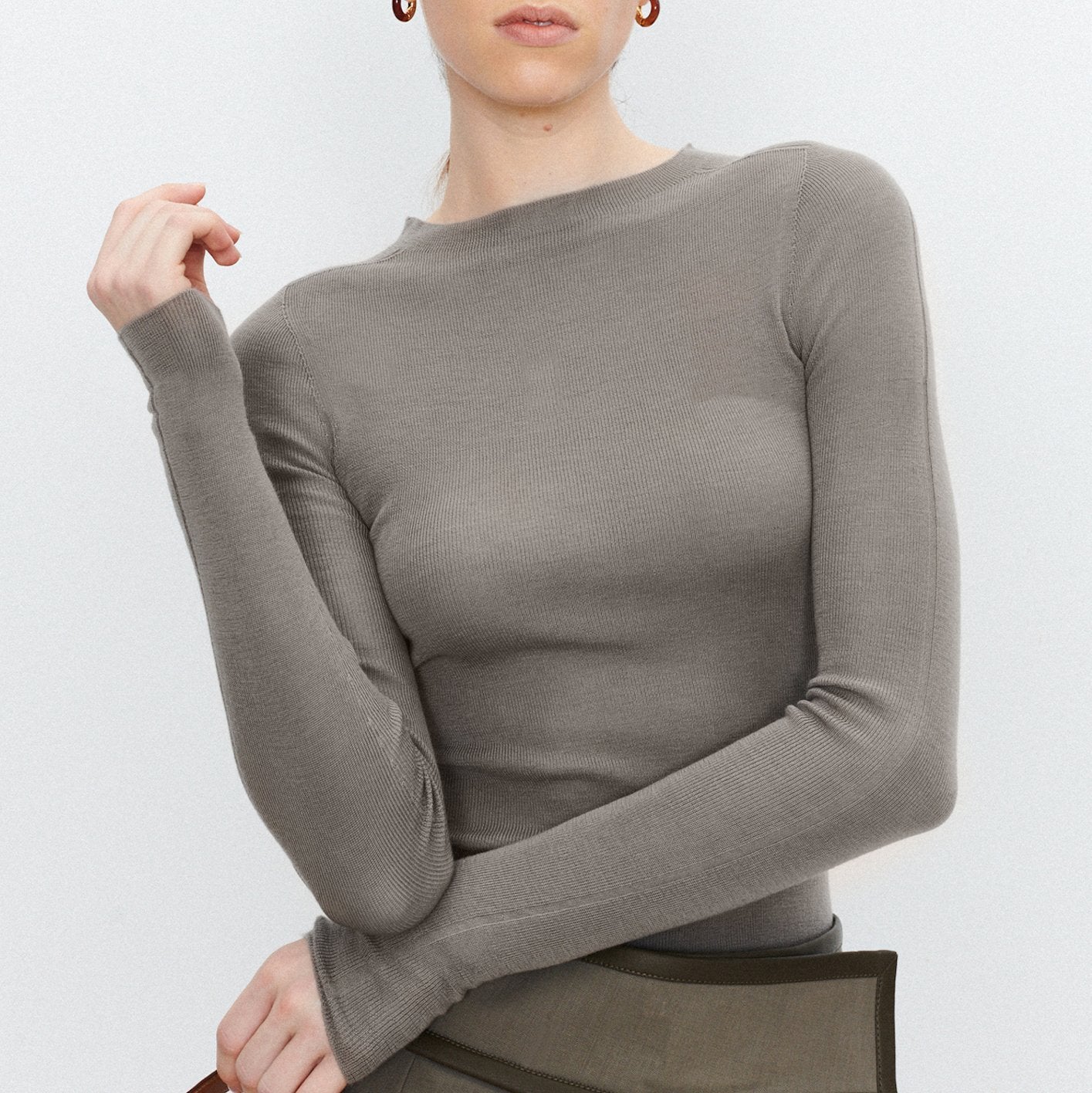 Solid Color Round Neck Long Sleeve Knit Bottom Shirt