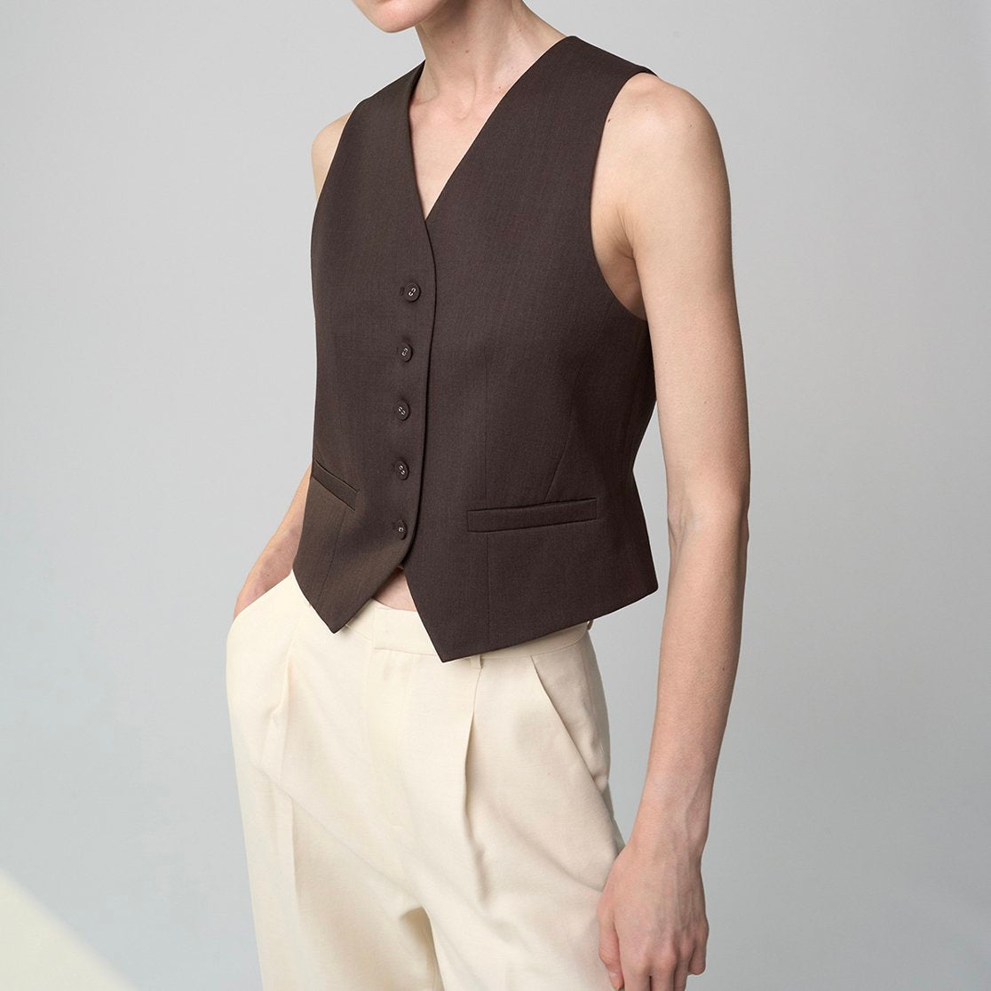 Solid Color V-Neck Sleeveless Cardigan Suit Vest