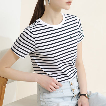 Striped Round Neck Short Sleeve Top