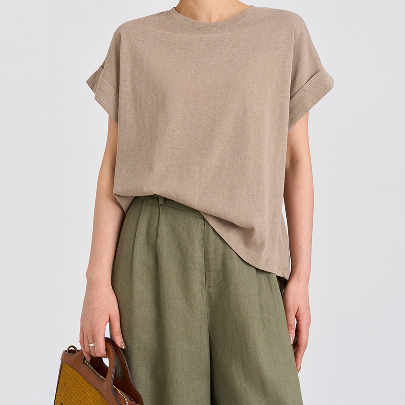 Solid Color Round Neck Short Sleeve Top