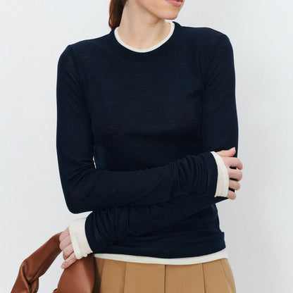 Round Neck Color Clash Long Sleeve Top