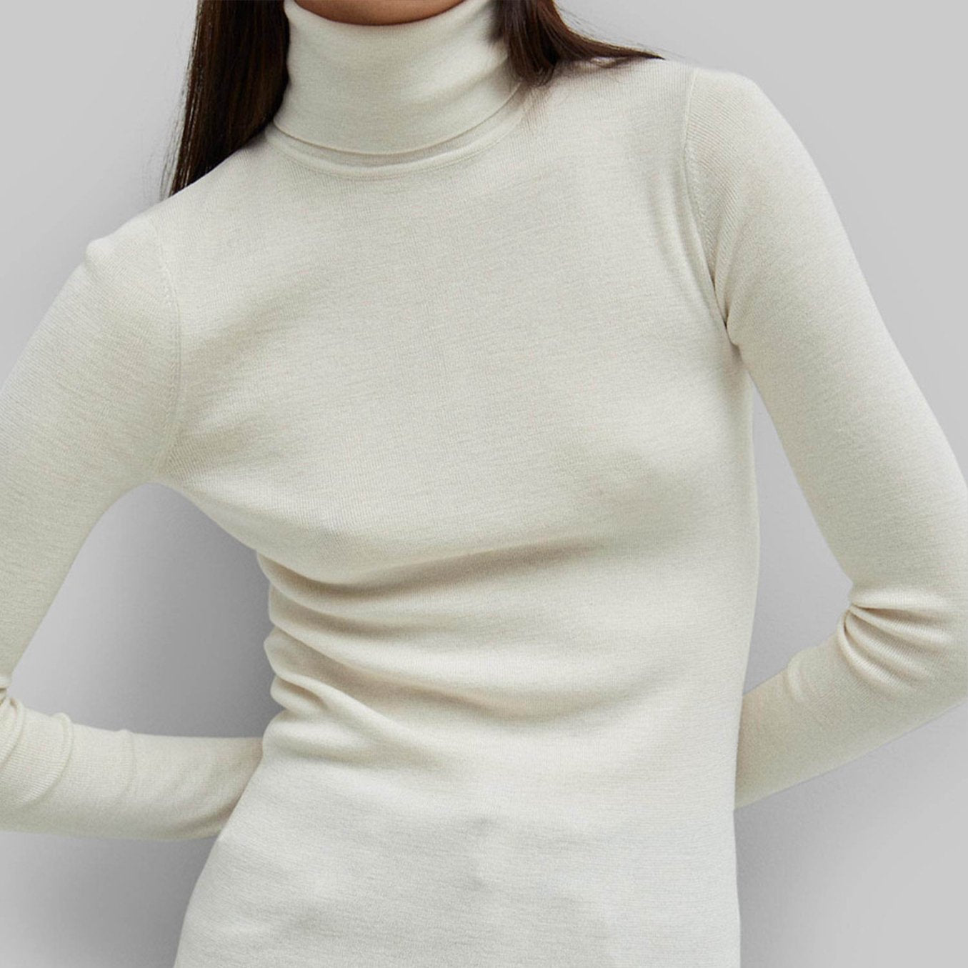 Solid Color High Neck Pullover Long Sleeve Top