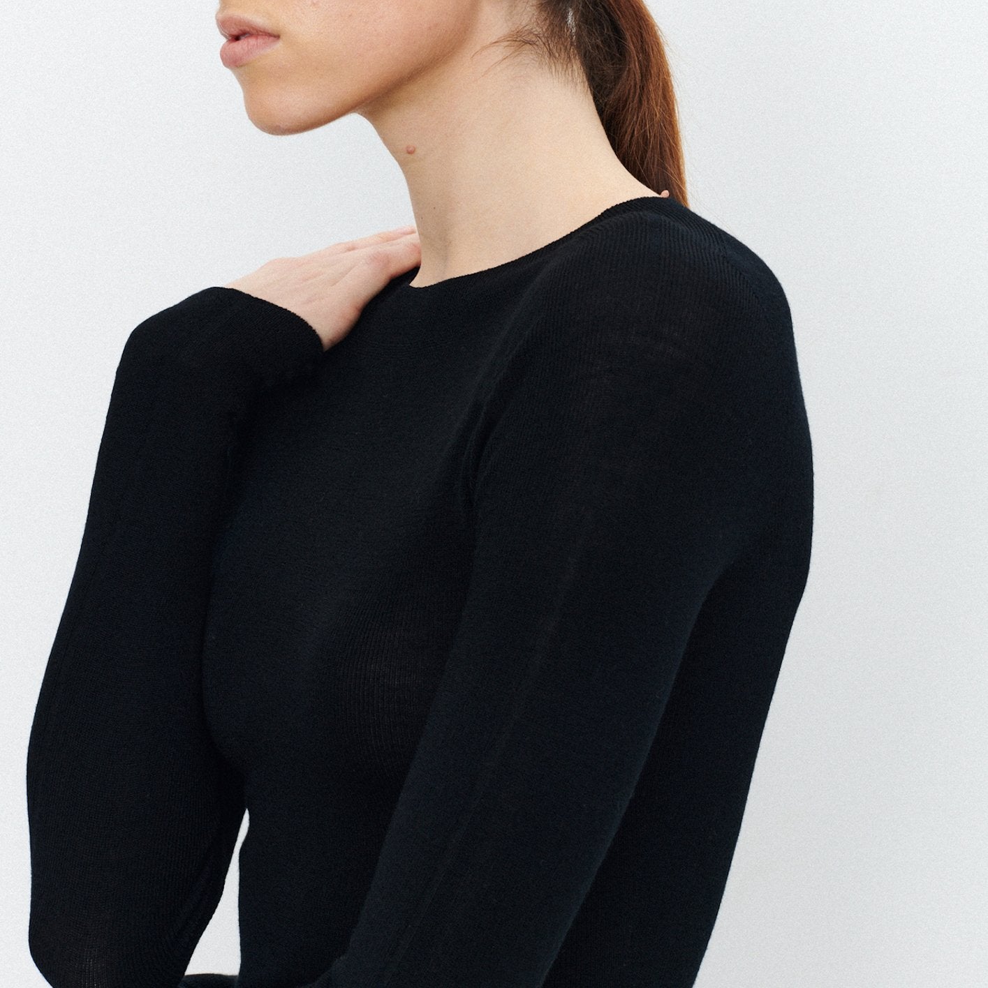 Solid Color Round Neck Long Sleeve Knit Bottom Shirt