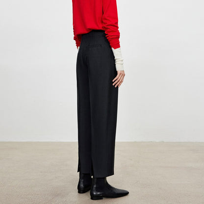 Solid Color Mid Waist Pocket Cropped Trousers