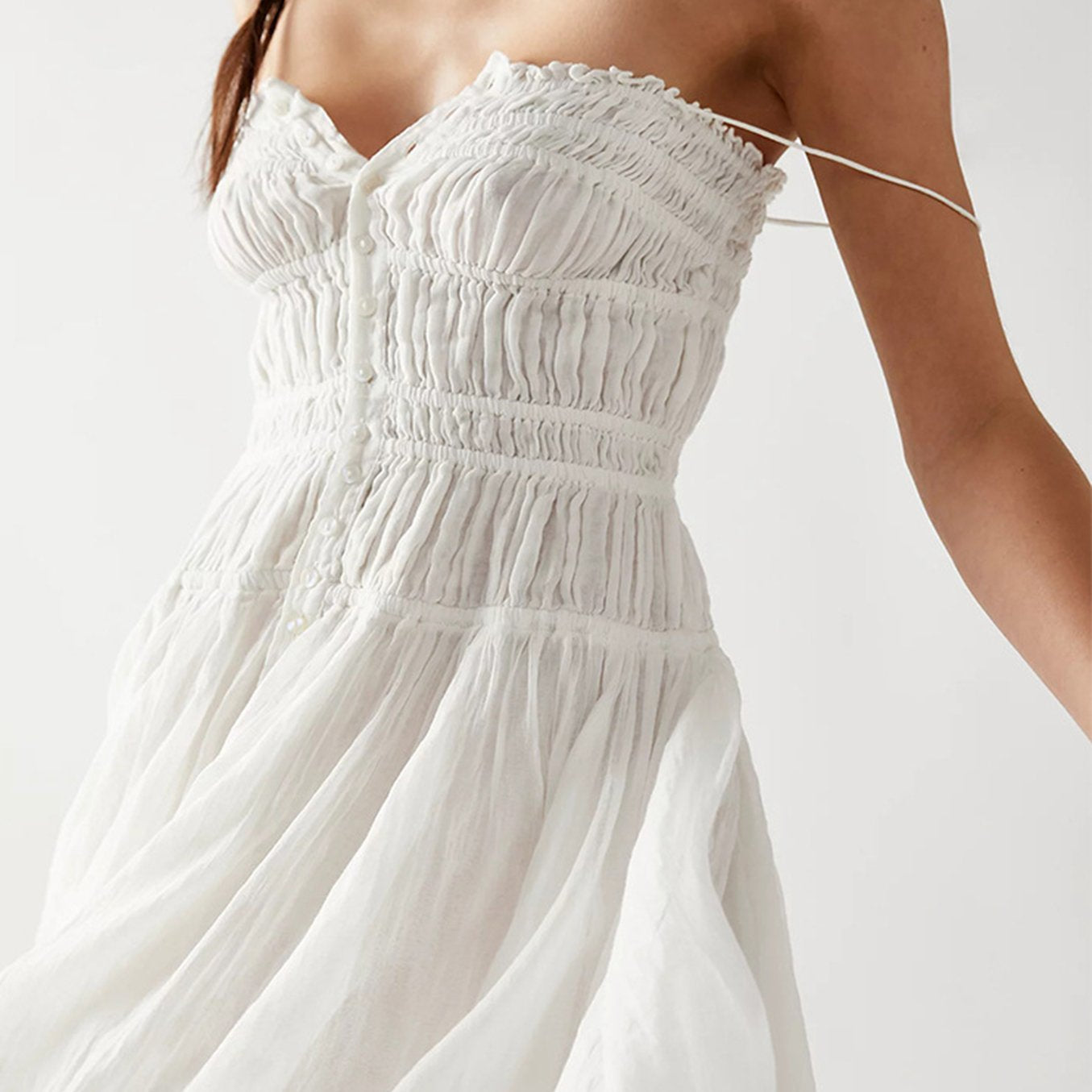 Solid Color Split Halter Pleated Dress