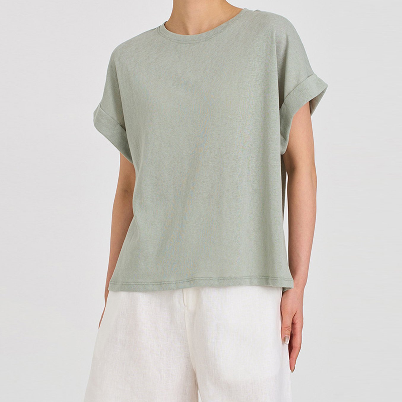 Solid Color Round Neck Short Sleeve Top