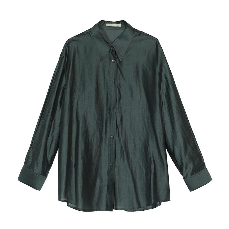 Solid Color Tencel Cardigan Long Sleeve Shirt