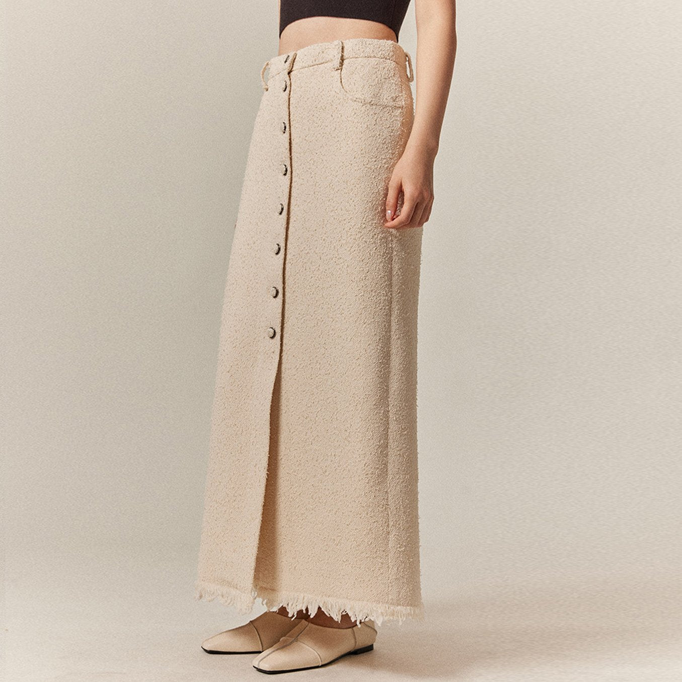 Solid Color High Waist Raw Edge Hem Half Body Skirt