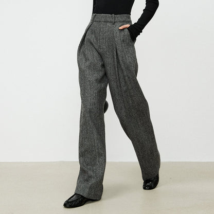 Herringbone High Waisted Wide Leg Pocket Straight Leg Pants