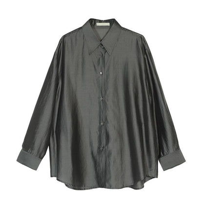 Solid Color Tencel Cardigan Long Sleeve Shirt