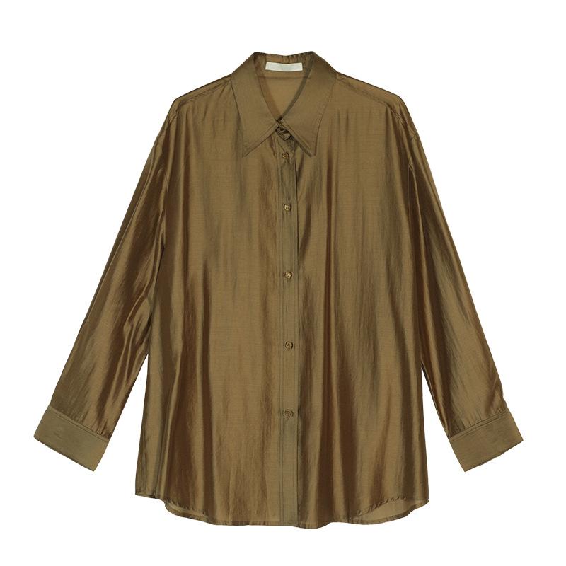 Solid Color Tencel Cardigan Long Sleeve Shirt