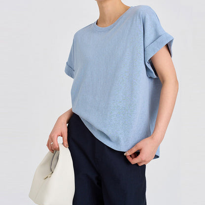 Solid Color Round Neck Short Sleeve Top