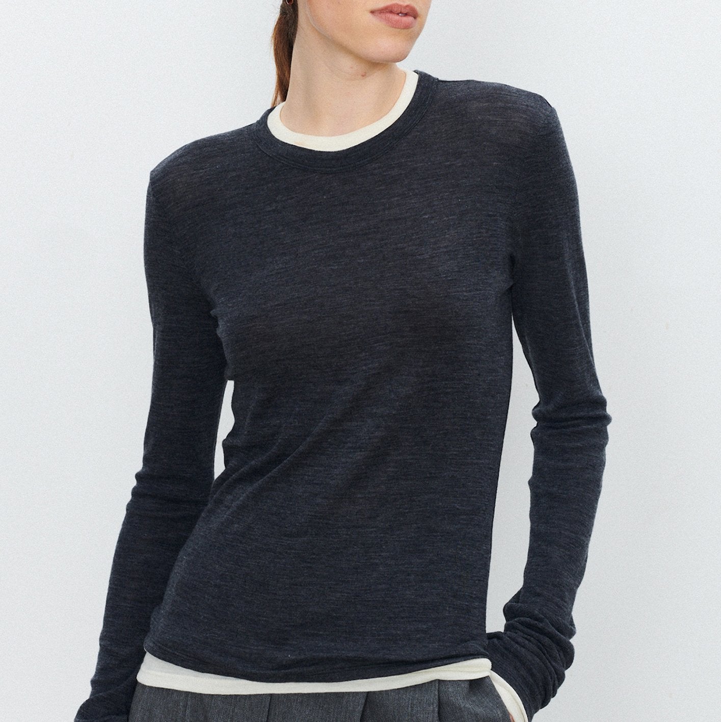 Round Neck Color Clash Long Sleeve Top