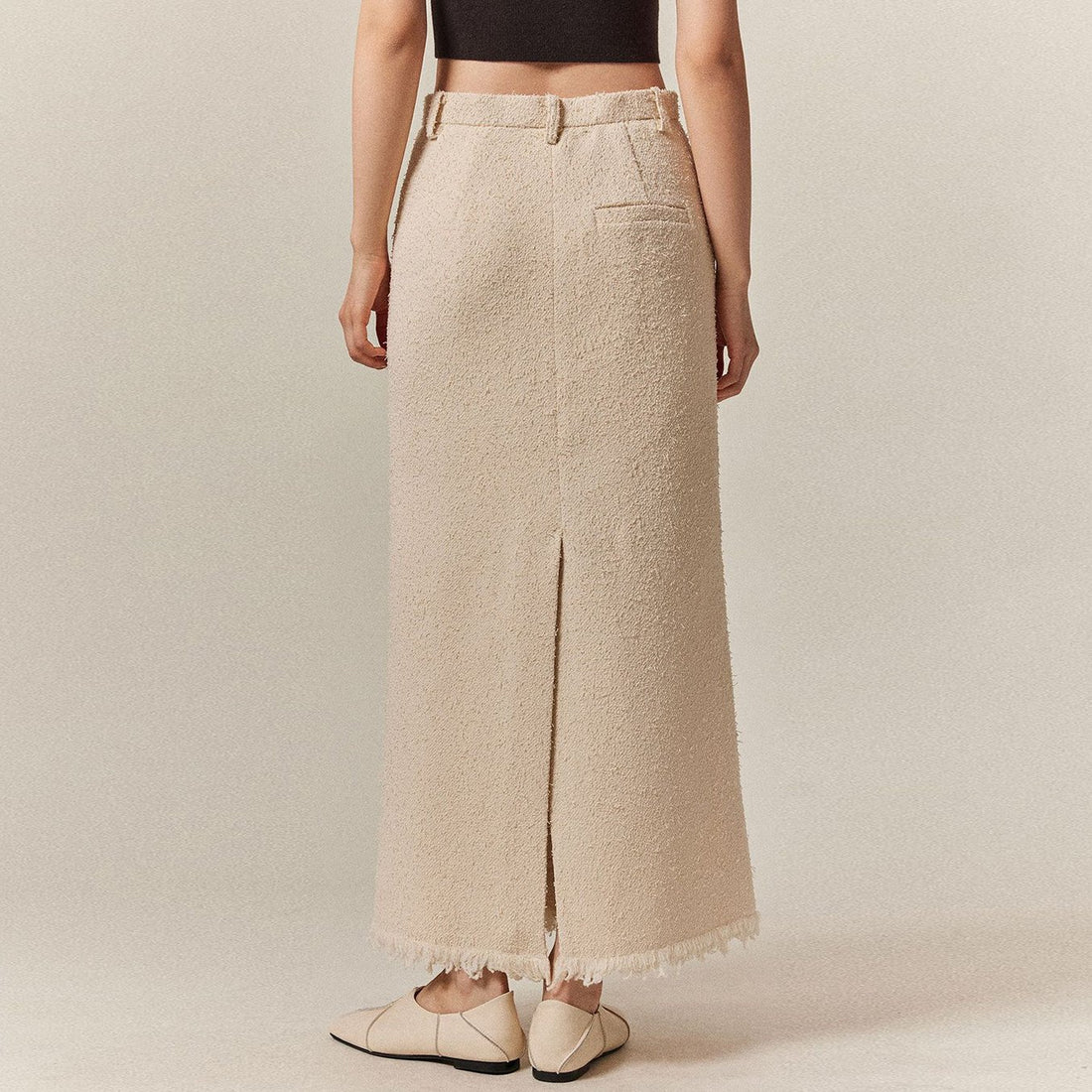 Solid Color High Waist Raw Edge Hem Half Body Skirt