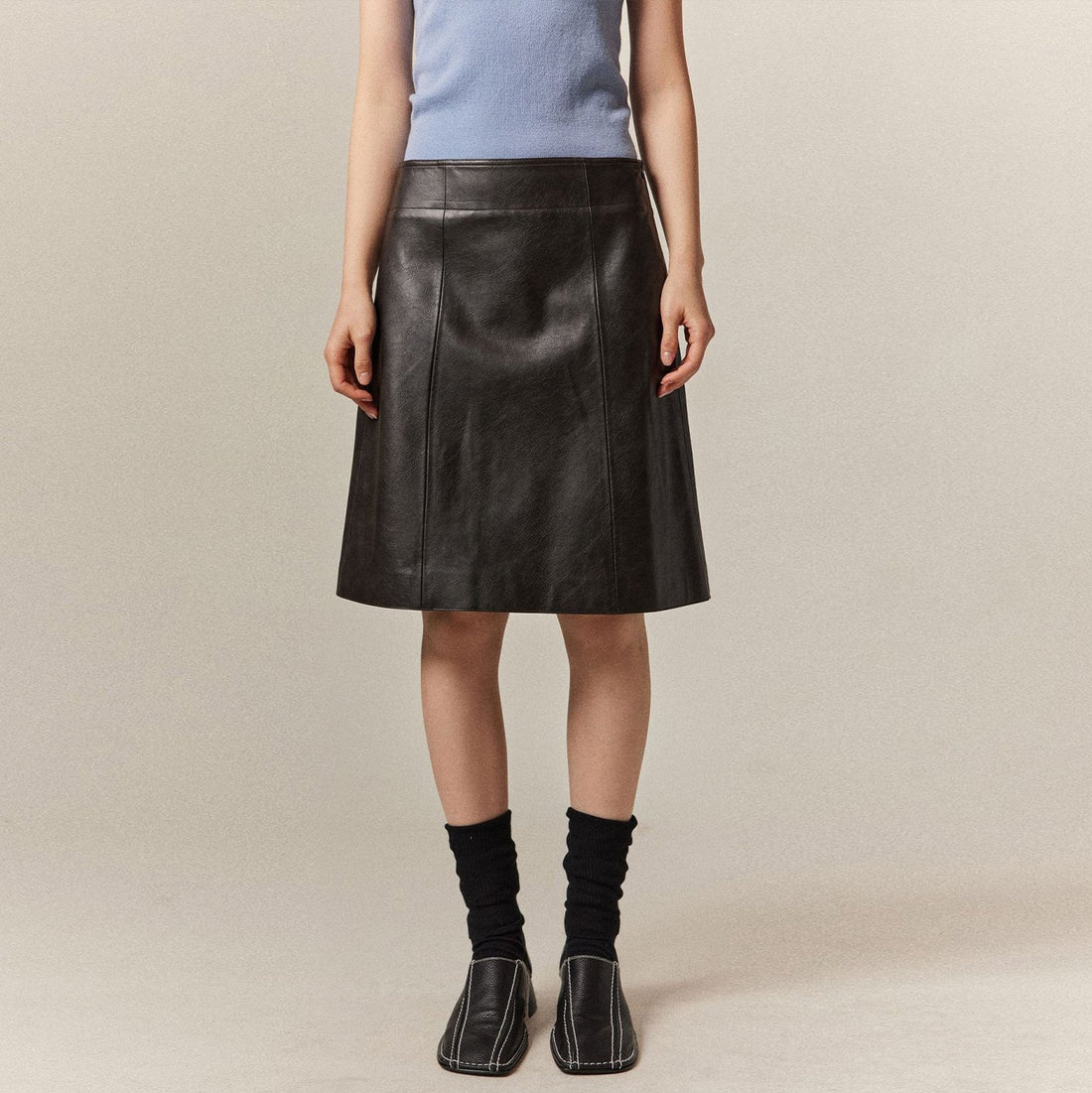 Midi A-line Leather Short Half Skirt