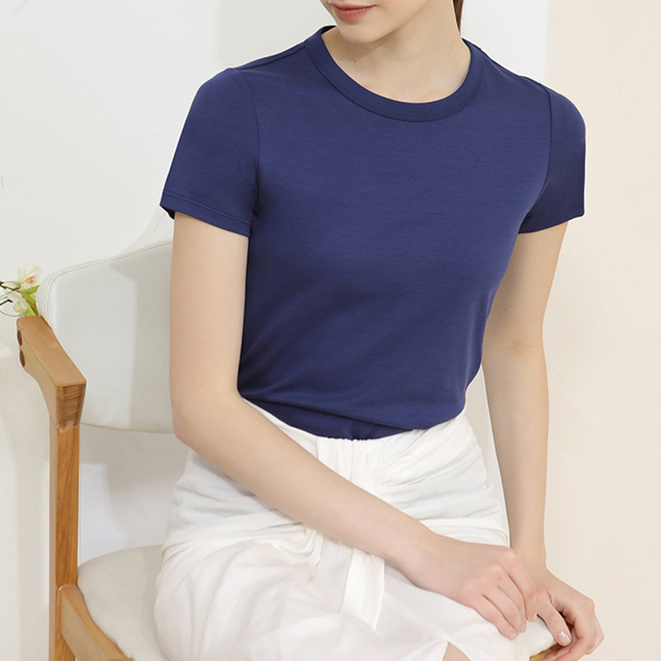 Solid Color Round Neck Short Sleeve Top