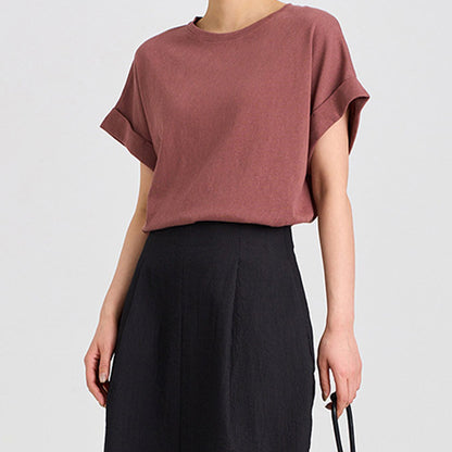 Solid Color Round Neck Short Sleeve Top