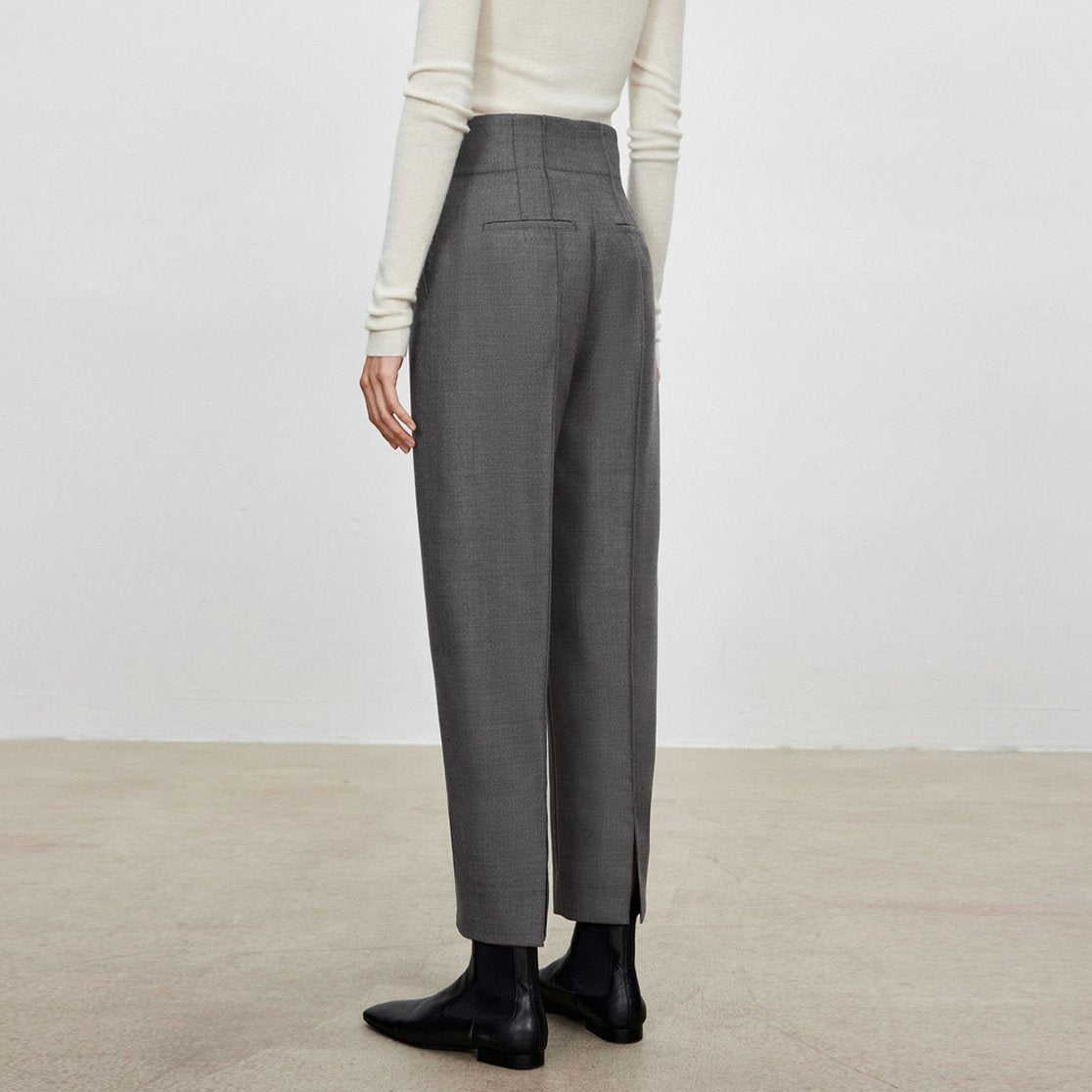 Solid Color Mid Waist Pocket Cropped Trousers