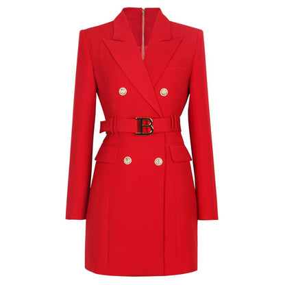 Solid Color Belted Long Sleeve Pocket Dress