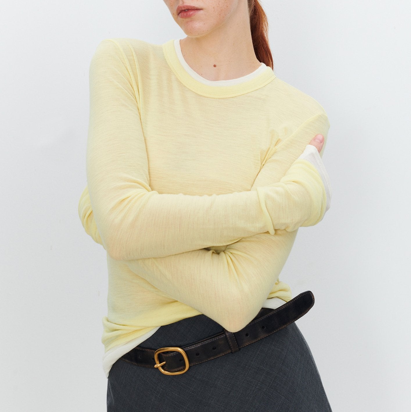 Round Neck Color Clash Long Sleeve Top