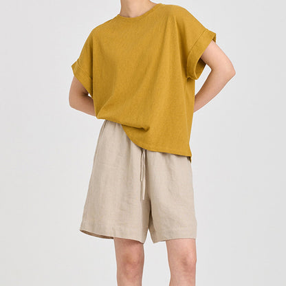 Solid Color Round Neck Short Sleeve Top