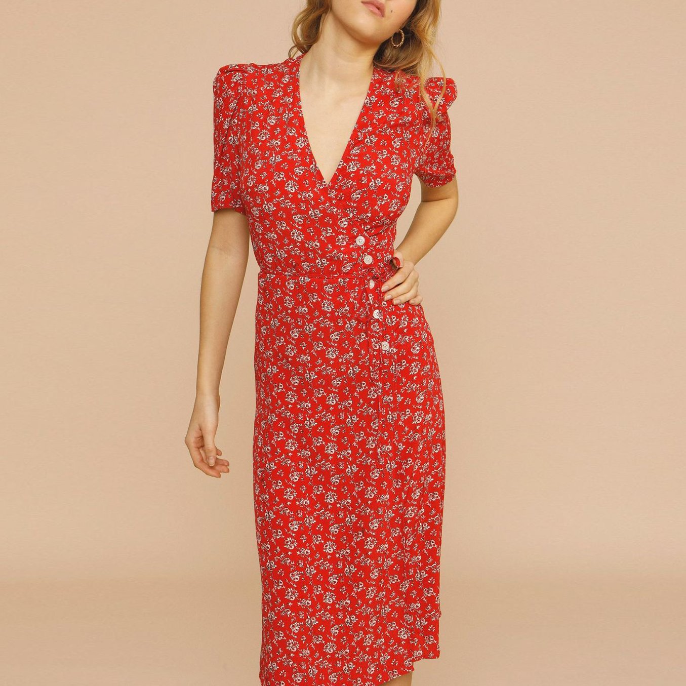 V-Neck Printed Floral Slash A-Line Dress