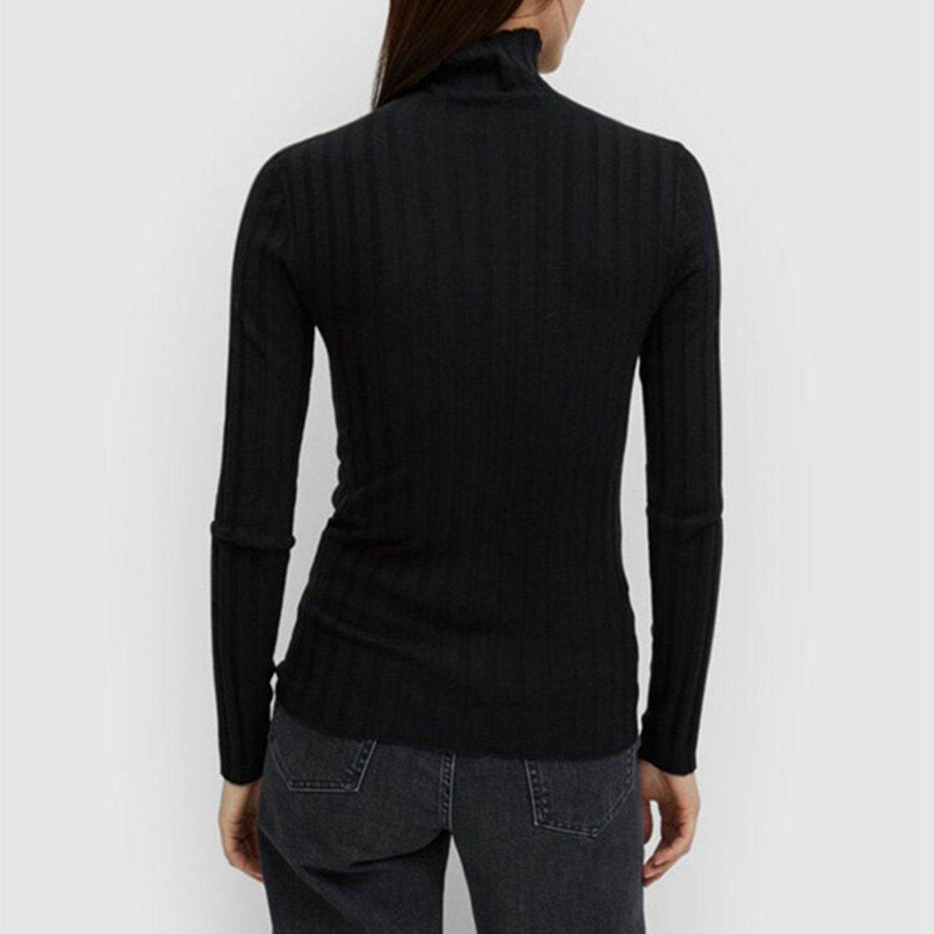 Solid Color High Neck Threaded Long Sleeve Top